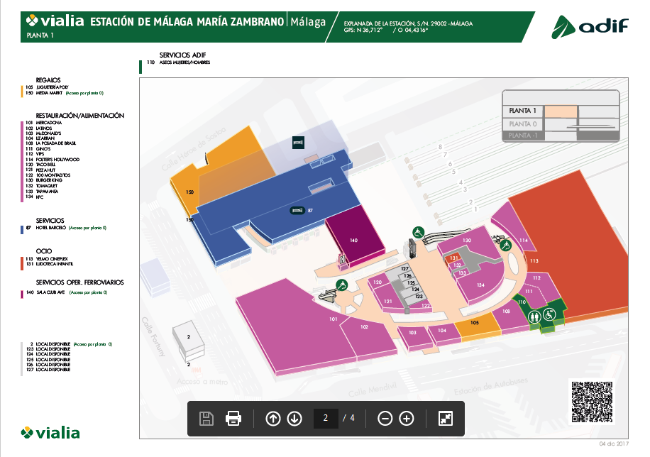 Plano planta 1 estación Málaga-María Zambrano